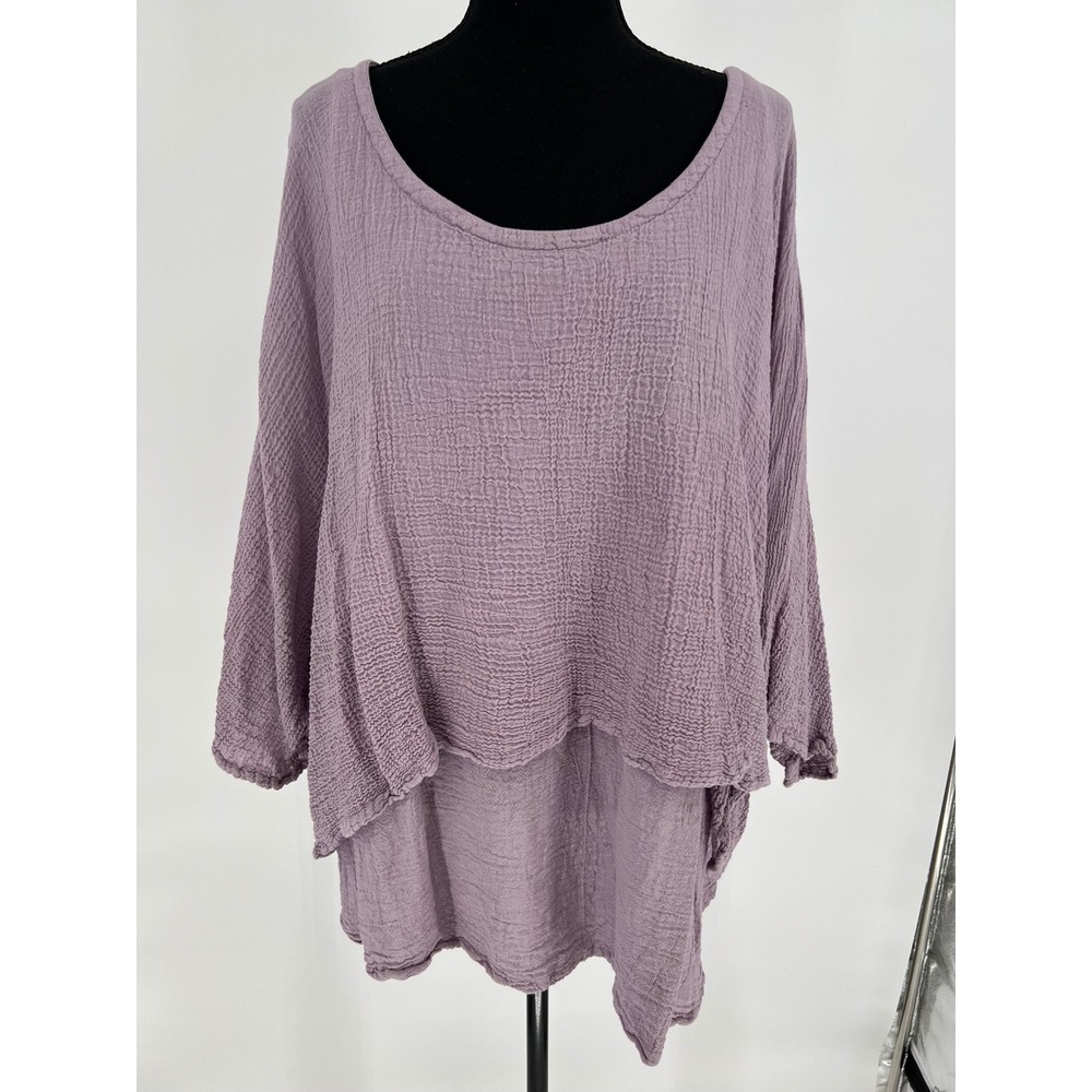 OH MY GAUZE! 2 Top Lavender Purple Cotton Crinkle Layered Lagenlook Tunic L/XL